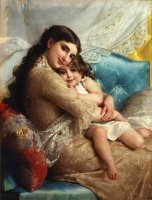 Portrait of a Mother And Daughter by Emile Munier