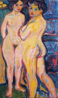 Nudes Standing by Stove by Ernst Ludwig Kirchner