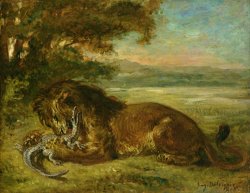 Lion And Alligator by Eugene Delacroix