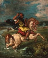 Moroccan Horseman Crossing a Ford by Eugene Delacroix