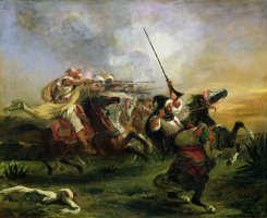 Moroccan Horsemen in Military Action by Eugene Delacroix