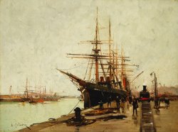 A Harbour by Eugene Galien-Laloue
