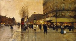 A Parisian Street Scene by Eugene Galien-Laloue