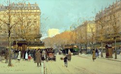 Boulevard Haussmann In Paris by Eugene Galien-Laloue
