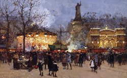 La Fete Place De La Republique Paris by Eugene Galien-Laloue