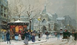 Snow Scene In Paris by Eugene Galien-Laloue