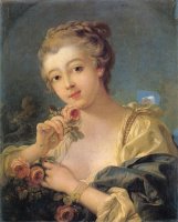 Young Woman with a Bouquet of Roses by Francois Boucher
