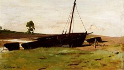 Stranded Boats Porlock Weir by Frederick George Cotman