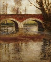 A River Landscape with a Bridge by Fritz Thaulow