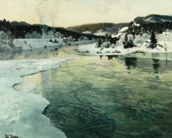 Winter On The Mesna River Near Lillehammer by Fritz Thaulow