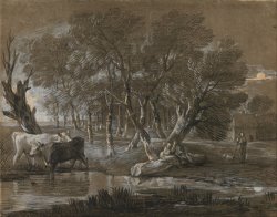 A Moonlit Landscape with Cattle by a Pool by Gainsborough, Thomas
