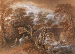 Hilly Landscape with Figures Approaching a Bridge by Gainsborough, Thomas