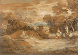Mountain Landscape with Figures, Sheep And Fountain by Gainsborough, Thomas