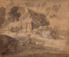 Open Landscape with Figures, Cows And Cottage by Gainsborough, Thomas