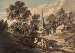 Travellers on Horseback Approaching a Village with a Spire by Gainsborough, Thomas