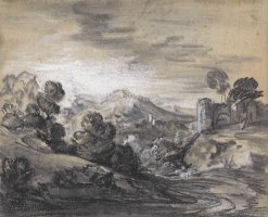 Wooded Landscape with Castle by Gainsborough, Thomas