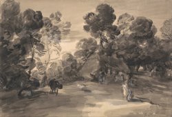 Wooded Landscape with Figures, Cottage And Cow by Gainsborough, Thomas