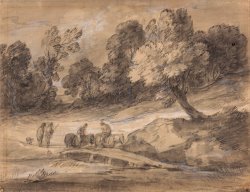 Wooded Landscape with Figures on Horseback Crossing a Bridge by Gainsborough, Thomas