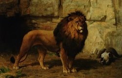 Lion Guarding His Den by George Goodwin Kilburne