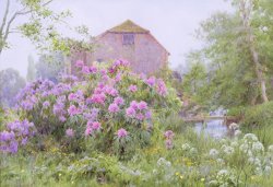 Rhododendrons by a watermill by George Marks