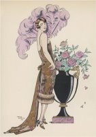 Frock Fur And Feather Fan by Georges Barbier