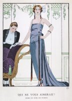 Tubular Grey Evening Gown by Worth with Any Fullness Drawn Over One Hip by Georges Barbier