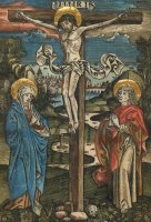 Christ On The Cross With Mary And Saint John by German School
