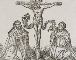 Martin Luther And Frederick IIi Of Saxony Kneeling Before Christ On The Cross by German School