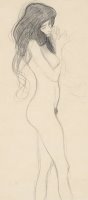 Female Nude Standing Drawing by Gustav Klimt