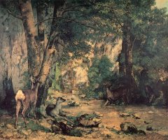 A Thicket of Deer at The Stream of Plaisirfountaine by Gustave Courbet