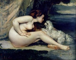 Female Nude with a Dog by Gustave Courbet