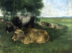 La Siesta Pendant La Saison Des Foins (and Detail of Animals Sleeping Under a Tree) by Gustave Courbet