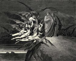 The Inferno, Canto 21, Line 70 “be None of You Outrageous.” by Gustave Dore