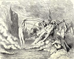 The Inferno, Canto 21, Lines 5051 This Said, They Grappled Him with More Than Hundred Hooks by Gustave Dore