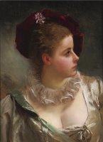 young Beauty with Red Hat by Gustave Jean Jacquet