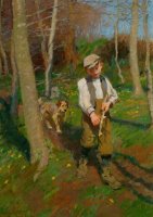 Boy Whittling a Stick by Harold Harvey