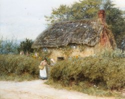 A Thatched Cottage near Peaslake Surrey by Helen Allingham
