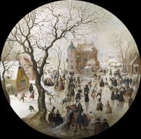 A Winter Scene with Skaters Near a Castle by Hendrick Avercamp
