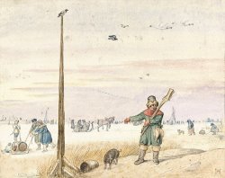 Duck Hunter with Game in His Belt on The Edge of a Frozen River by Hendrick Avercamp