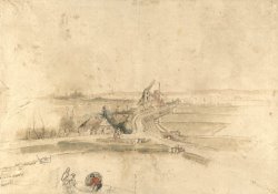 Flat Landscape with Houses And Two Windmills by a Road by Hendrick Avercamp