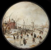 Frozen River with Skaters by Hendrick Avercamp