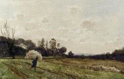 A Farmer Crossing a Field by Henri-Joseph Harpignies