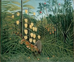 In a Tropical Forest. Struggle Between Tiger And Bull by Henri Rousseau