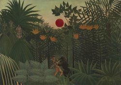 Tropical Landscape an American Indian Struggling with a Gorilla by Henri Rousseau