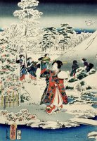 Maids in a snow covered garden by Hiroshige