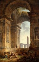 Ruins with an Obelisk in The Distance by Hubert Robert