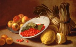  Still Life of Raspberries Lemons and Asparagus by Italian School