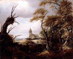 Landscape with a Church by Jacob Isaacksz. Van Ruisdael