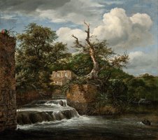 Landscape with a Mill Run And Ruins by Jacob Isaacksz. Van Ruisdael