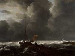 Rough Sea at a Jetty by Jacob Isaacksz. Van Ruisdael